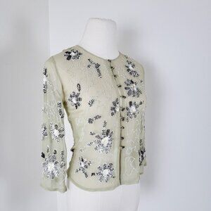 Beaded silk cardigan vintage sheer transparent seethrough blouse top jacket